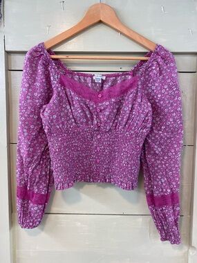 Floral Smocked Peasant Top - Magenta Pink